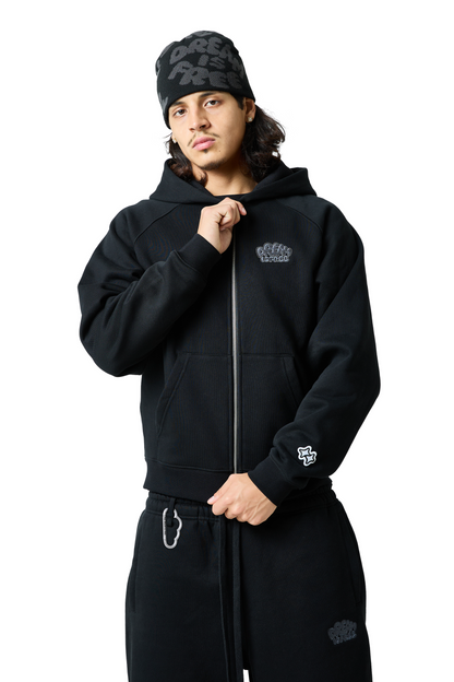 lucid full zip hood - black